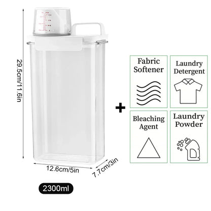 2300ML Laundry Detergent Dispenser with Lids Clear Airtight Detergent Powder Storage Box Container Refillable Bleach Storage Jar