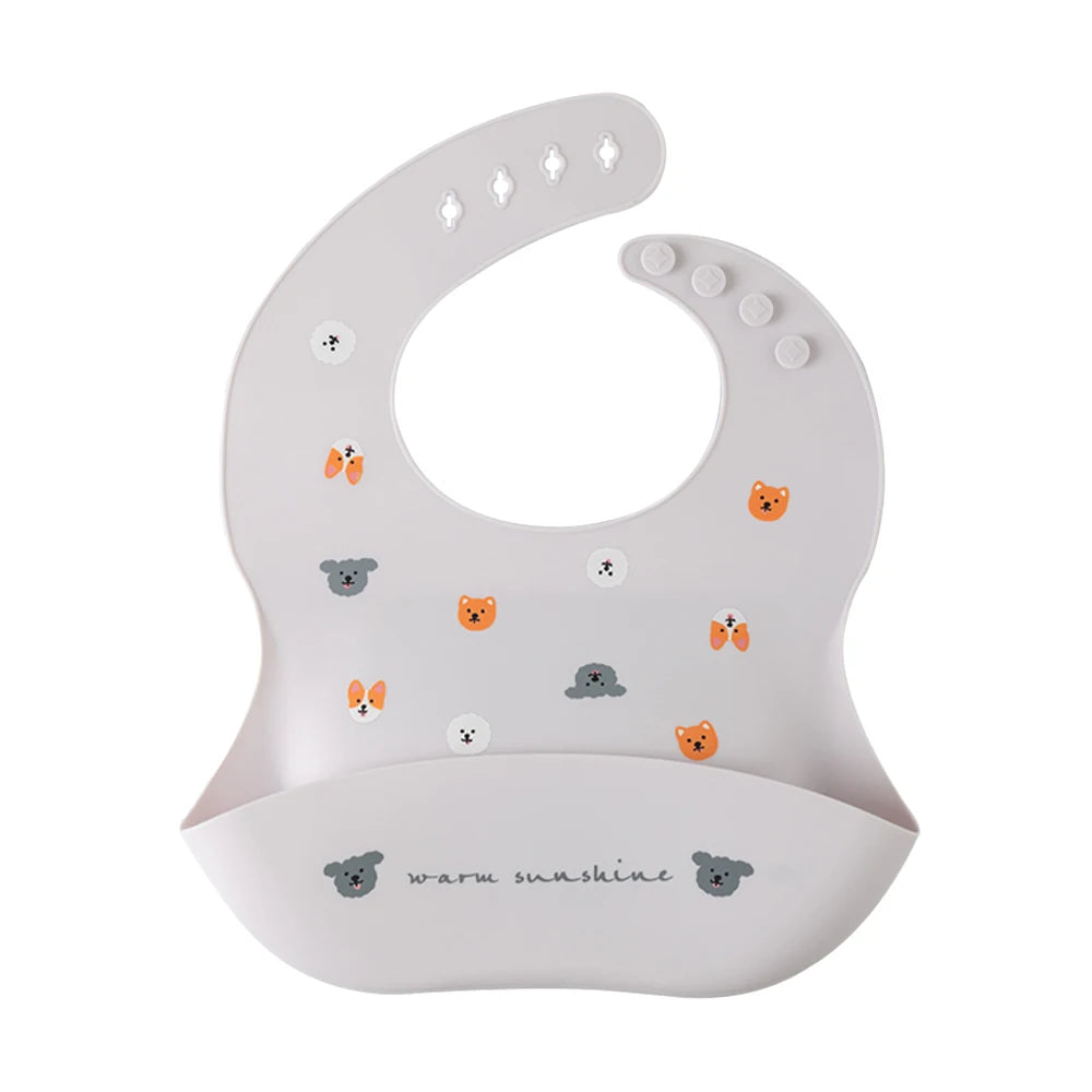 Waterproof Bibs For Kids Feeding Baby Eating Stuff Soft Silicone Babeast Cartoon Printed Adjustable Baby Tasting Feeding Bibs