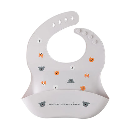 Waterproof Bibs For Kids Feeding Baby Eating Stuff Soft Silicone Babeast Cartoon Printed Adjustable Baby Tasting Feeding Bibs
