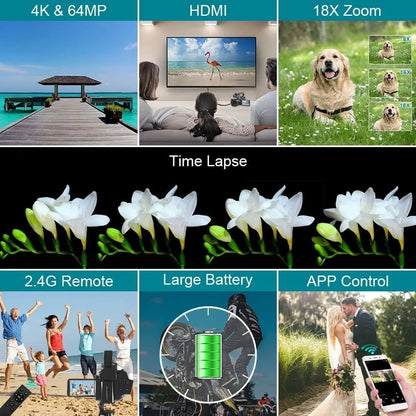 6K Professional Video Cameras for Photography 64MP Ultra HD 18X Digital Zoom Camcorders YouTube Live Streaming Vlog Recorder