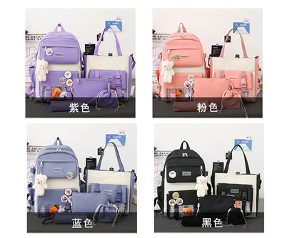 New Large-Capacity Primary School Junior High School Students Shoulders Backpack High School Five Sets of Multi-Compartment Fash