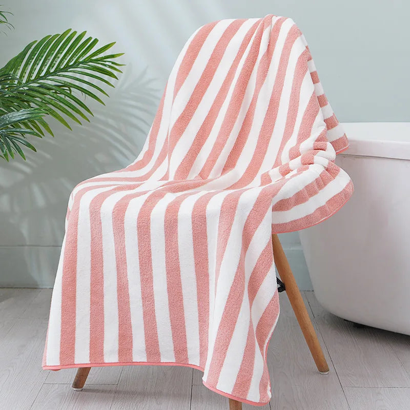 Thick towel Absorbent Facial Towel Striped Coral Velvet Bath Towel Quick Drying Beach Towel Household motion bath bath towel