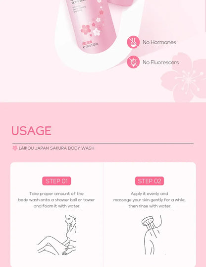 LAIKOU Sakura Shower Gel Long Moisturizing Smooth Long Lasting Fragrance Gentle Foam Body Cleansing Bath Product 100ml