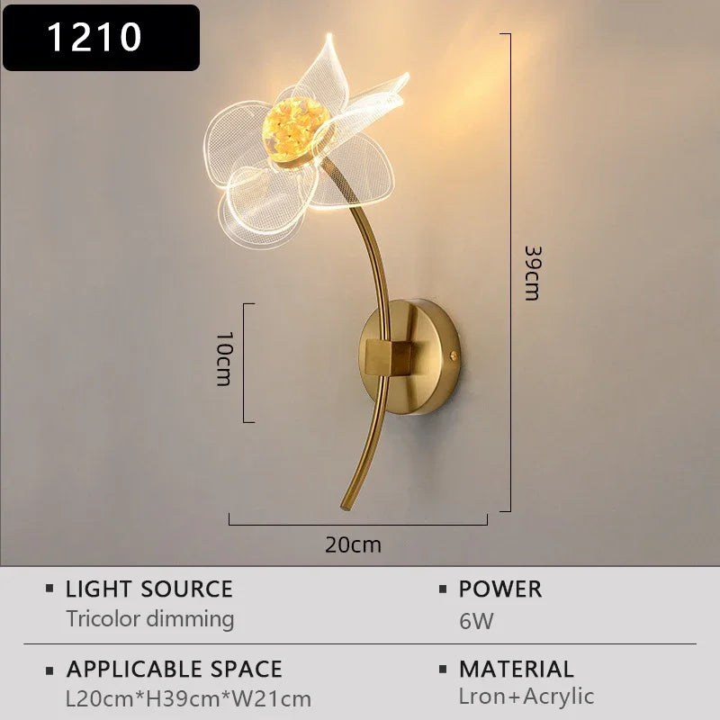 LED Wall Lamp Modern Luxury Flower Shaped Decorative Light Bedroom Bedside Study Dining Room Living Room Background Wall Lamp