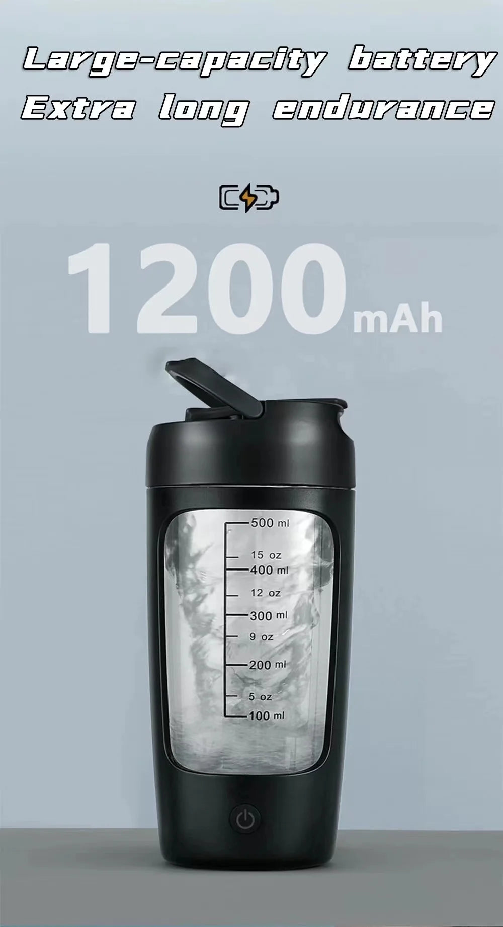 Electric Protein Shaker Bottle Portable 1200mAh Rechargeable Blender Cup Automatic Self Stirring Mug 650ml Mixing Cups for Fitne