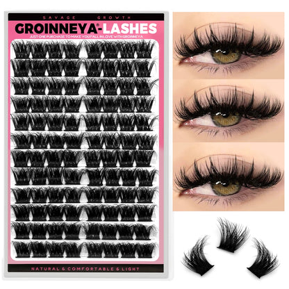 GROINNEYA Lash Clusters Kit DIY Lash Extension Volume Waterproof Individual Lashes Clusters Kit Lash Bond & Seal & Lash Tweezers