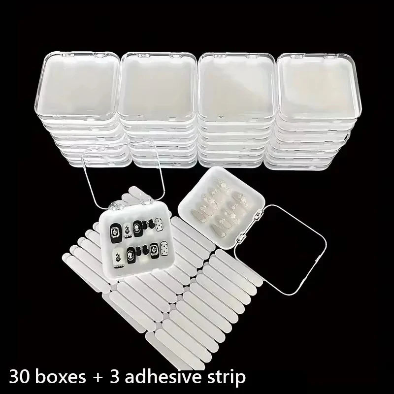 20pcs Press On Nail Packaging Boxes With Double Sided Adhesive Nail Tape Acrylic Press On Nail Storage Box in 4 Colors For Nail