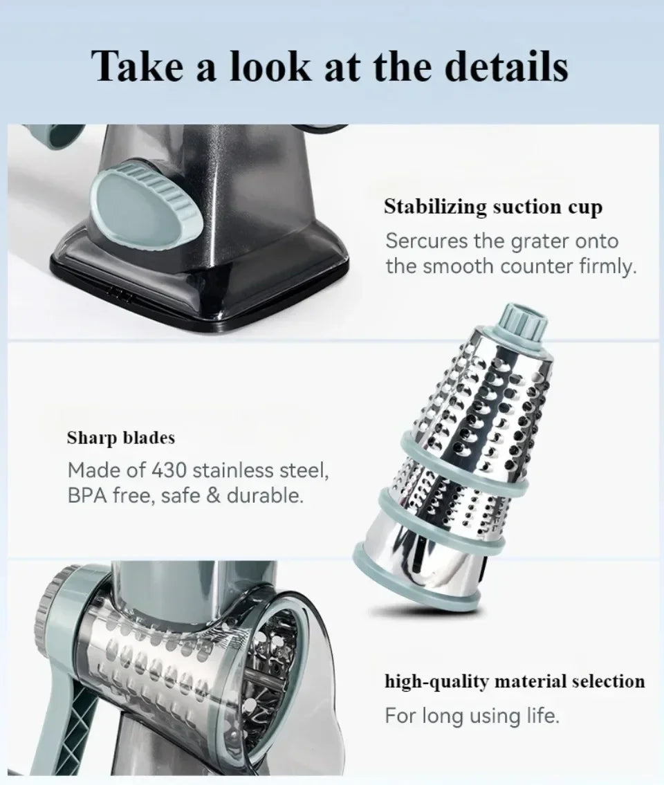 Multi-functional Vegetable Slicer Manual Spiralizer Vegetable Cutter  Hand Cranked Rotary Cheese Grater Shredded Kitchen Tools