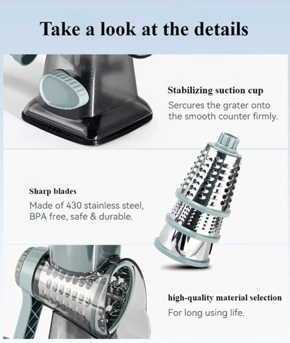 Multi-functional Vegetable Slicer Manual Spiralizer Vegetable Cutter  Hand Cranked Rotary Cheese Grater Shredded Kitchen Tools