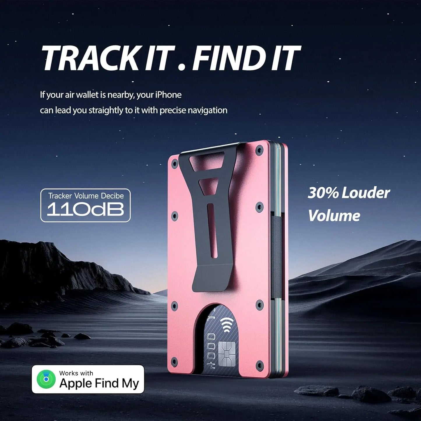 RFID Blocking Credit Card Holder, Slim Wallet For Men, Compatible with Find My iOS Only, Detachable Money Clip