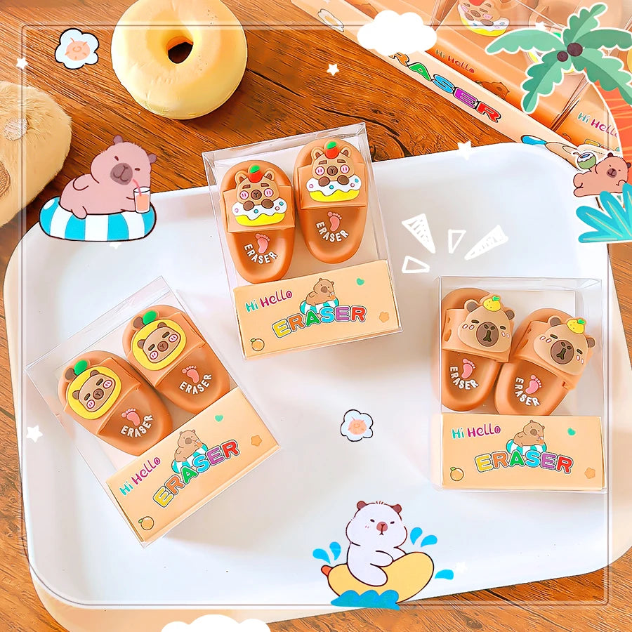 school teacher gift back to school supplies Aesthetic cute stationery Kawaii capybara funny erasers Slippers rubber cute things