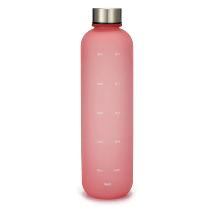 1L Water Bottle With Time Marker 32 OZ Motivational Reusable Fitness Sports Bottles Outdoors Travel Leakproof Frosted Plastic