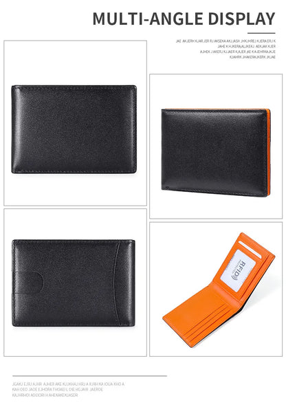 RFID Blocking Mini Men's Genuine Leather Wallet Slim Business Credit Card Holder Man Anti Theft Ultra Thin Purse For Male