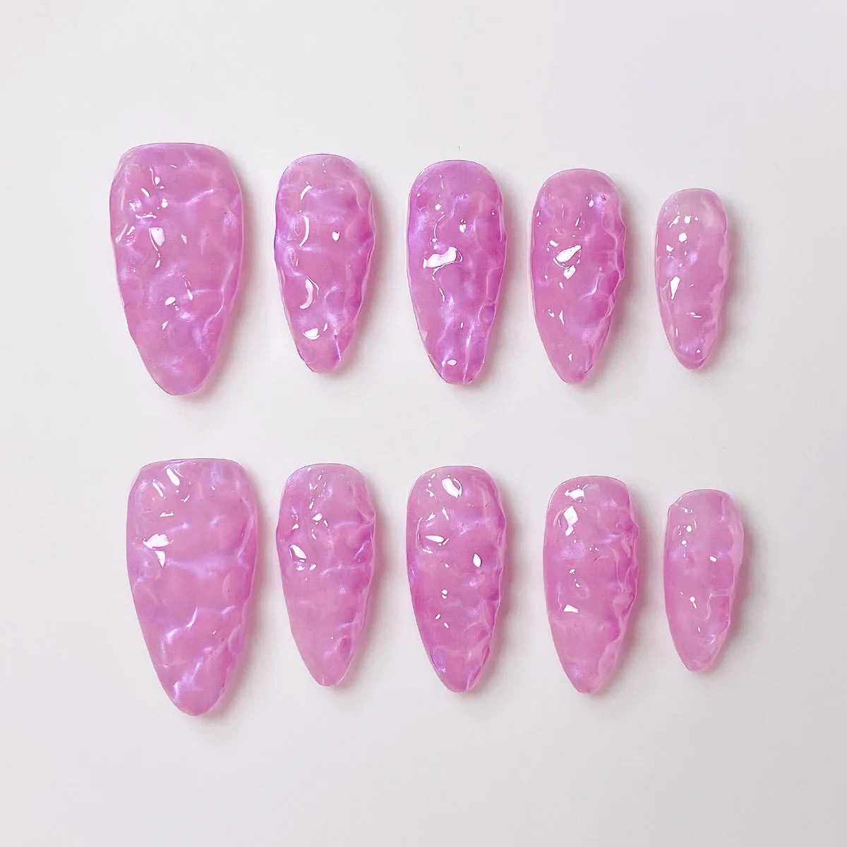 10 pure handmade almond nails in purple water ripple, simple gradient, press-on nail art.