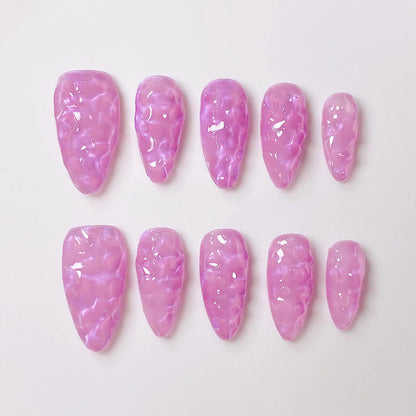 10 pure handmade almond nails in purple water ripple, simple gradient, press-on nail art.