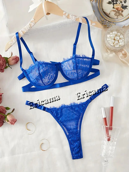 Floral Embroidery Semi Sheer Sexy Lingerie Set Erotic Lingerie Set , Intimates Bra & Thong, Women's Sexy Lingerie & Underwear