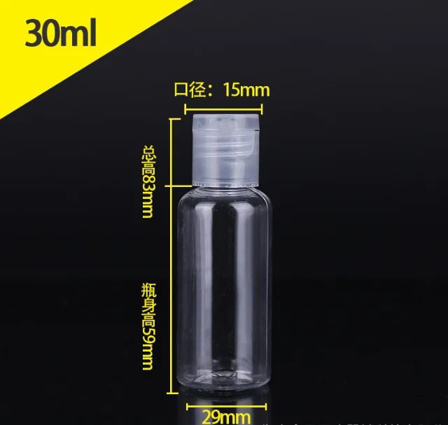 5PCS 30/50/100ML Refillable Empty Plastic Transparent Bottle with Flip Cap Portable Squeeze Shampoo Conditioner Travel Bottles