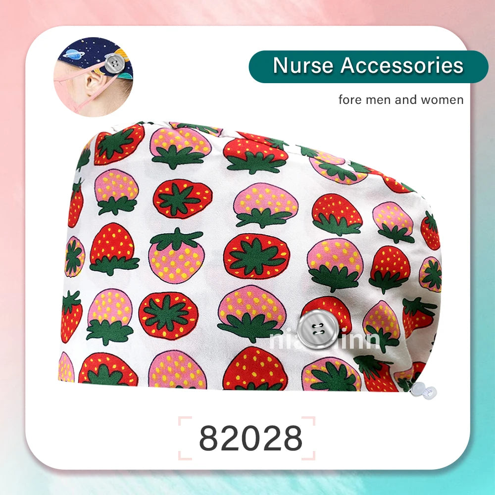 Cartoon Printed Operating Room Doctor Work Scrub Hat Pharmacy Dentistry Clinic Surgical Cap Adjustable Medical Nurse Accessories