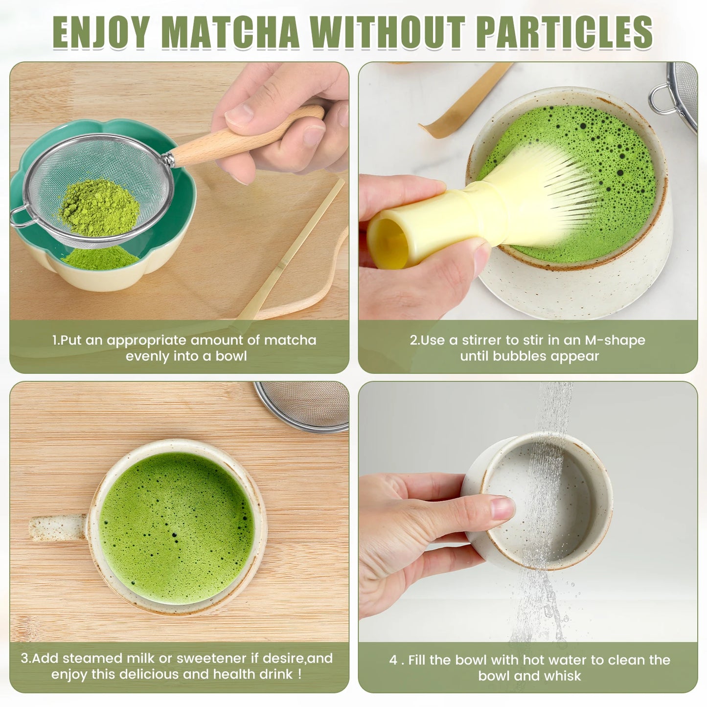 4Pcs Japanese Matcha Tea Set for Beginners Matcha Making Starter Kit with Matcha Whisk Tea Scoop Reusable Bamboo Matcha Whisk
