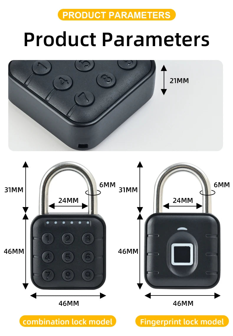 Smart Biometric Fingerprint Pad Lock Keyless Anti Theft Padlock IP67 Waterproof Home Travel Security Electronic Password Lock
