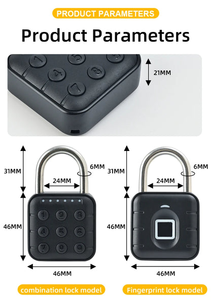 Smart Biometric Fingerprint Pad Lock Keyless Anti Theft Padlock IP67 Waterproof Home Travel Security Electronic Password Lock