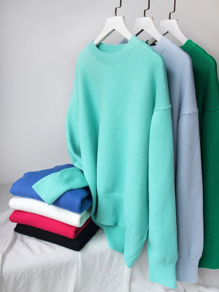 Light Blue Oversized Sweaters For Women 2024 Trend White Loose Sweater Casual Autumn Winter Warm Thick Knit Sweater Women Jumper