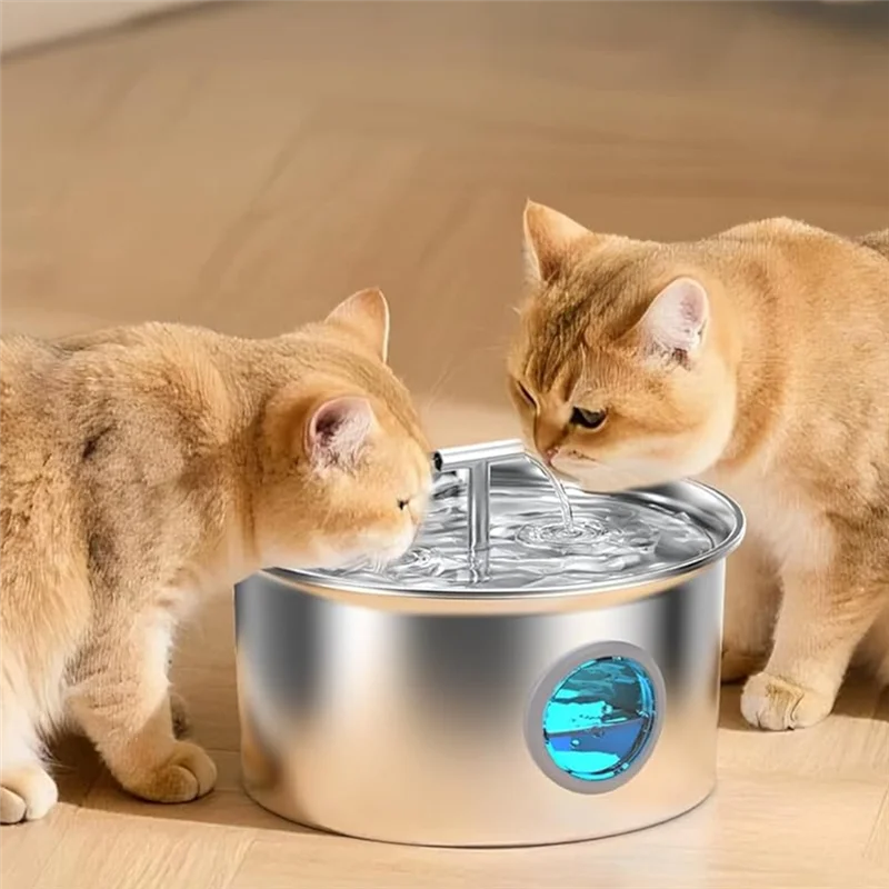 ABJN-Cat Water Fountain Stainless Steel Cat Fountain For Drinking For Small Dog Large Kitty EU Plug
