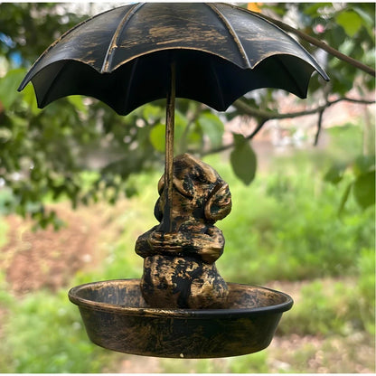 Bird Feeder Water Feeding Tray Umbrella Roof Sturdy Iron Birds Water Station Birdbath for Starlings Bluebirds Yard Gift Trees