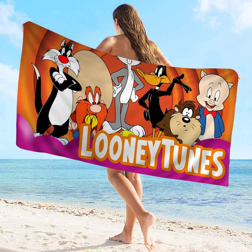 L-Looney-Tunes Beach Towel Cartoon Cute Summer Kids Large Bath Pool Beach Towel Microfiber Absorbent For Swimming Travel
