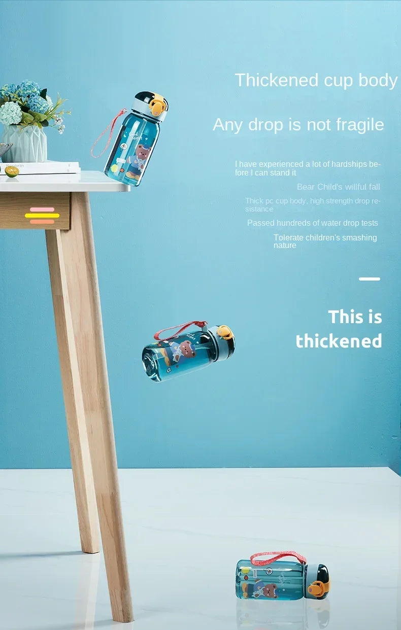 Kids Cartoon Water Sippy Cup with Straw Cute Bear Leakproof Water Bottles Outdoor Portable Drink Bottle Children's Lovely Cup