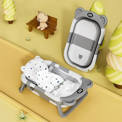 Foldable Baby Bathtub with Temperature Sensor for Newborn Toddlers Children Bathing Sit Lie Down Shower Tray Home Travel Tub