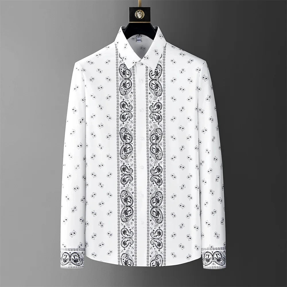 Luxury Printed Shirt Men's Long Sleeve Slim Casual Shirt High Quality Fashionable Popular Korean Extra Large Size Men's XS-6XL