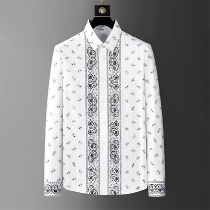 Luxury Printed Shirt Men's Long Sleeve Slim Casual Shirt High Quality Fashionable Popular Korean Extra Large Size Men's XS-6XL