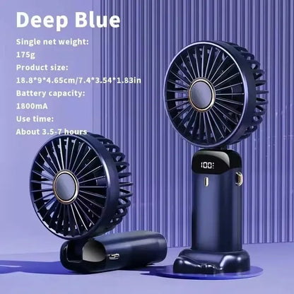 Portable mini fan that can be folded and hung around the neck, 5-speed USB charging fan, supporting phone and display screen,