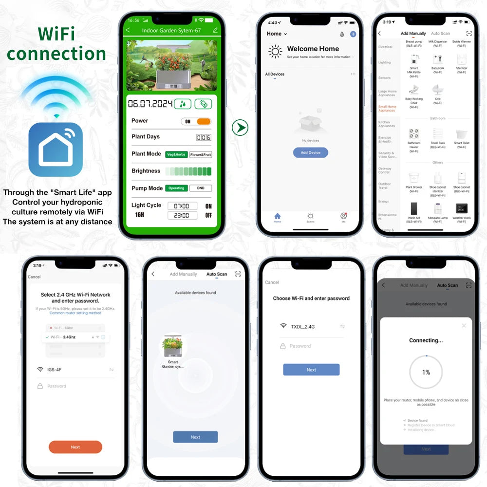 8 Pods Hydroponics Growing System Herb Garden Kits Indoor Adjustable Height Automatic WIFI Intelligent Hydroponic Planter