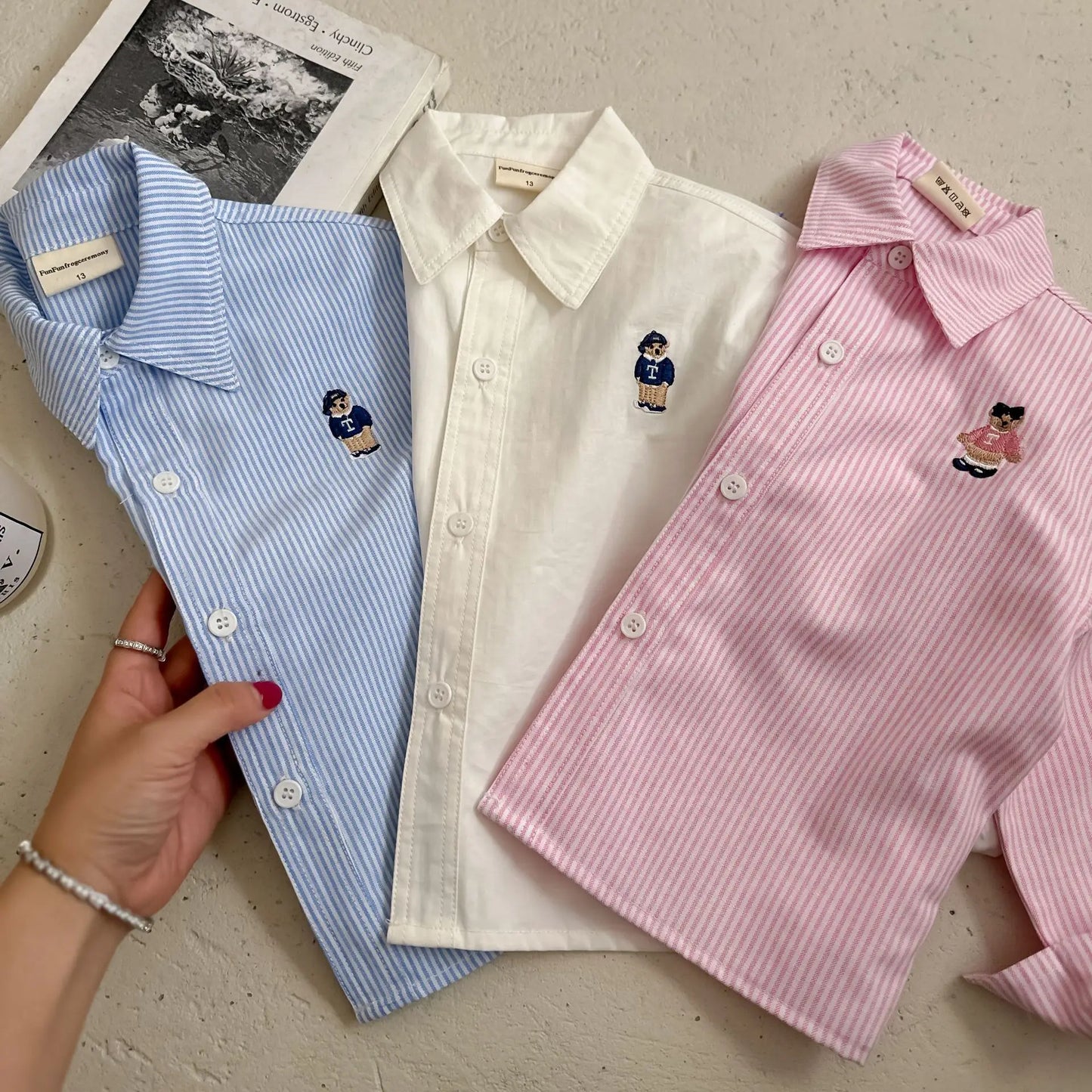 Fashion Baby Girl Boy Cotton Shirt Cartoon Embroidery Infant Toddle Child Spring Autumn Outwear Casual Outfit Baby Clothes 1-10Y