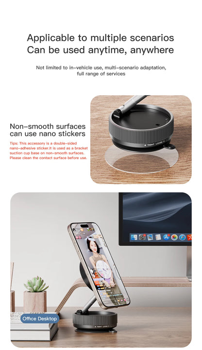 Foldable Magnetic Car Phone Mount with 360° Rotation & Vacuum Suction for Secure, Hands-Free Phone Holder