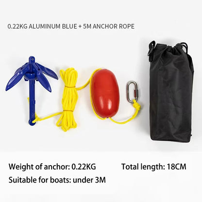 Kayak Anchor Kit Aluminum Folding Boat Anchor With 5M Rope And Buoy Folding Anchor Kit Folding Small Boat Anchor For Fast Boat