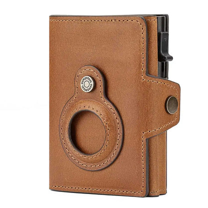 Cowhide Leather Men's Wallet RFID Blocking Protect Cardholder Automatic Card Case for Women with Apple AirTag Holder
