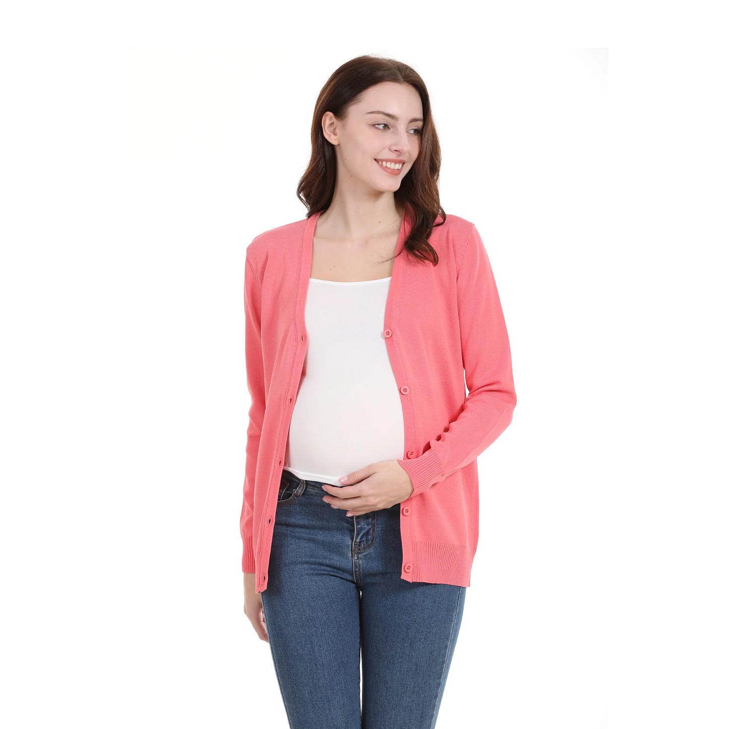 Maternity Cardigan Long Sleeve Spring Autumn Stretch Breastfeeding Clothes for Postpartum Women Nursing Coat Tops