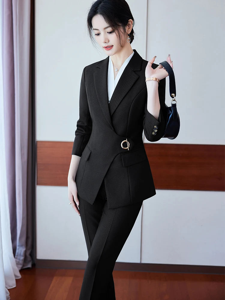 Office Ladies Pant Suit Women Black Blue Wine Female Business Work Wear Jacket Blazer and Trouser Formal 2 Piece Set