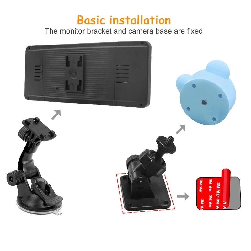 2 Camera Rear View Monitor 6.86'' IPS Screen Baby Car Mirror Wide View Angle for Infants Kids Pets Night Vision Function