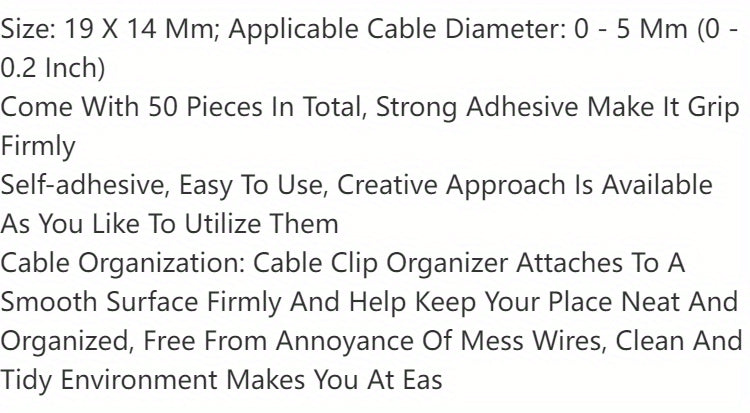 50pcs Adhesive Cable Clips Wire Clips Cable Wire Management Wire Cable Holder Clamps Cable Tie Holder For Car, Office And Home