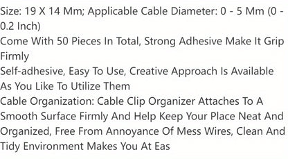 50pcs Adhesive Cable Clips Wire Clips Cable Wire Management Wire Cable Holder Clamps Cable Tie Holder For Car, Office And Home