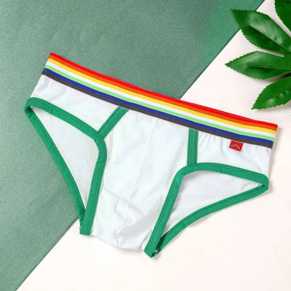 Sexy Mens Underwear Rainbow Belt Briefs Fashion Cotton Panties Youth Breathable Underwear Briefs Low Waist Underpants For Male