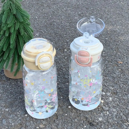 500ml Transparent Plastic Cup Straw Cup Lifting Rope Graffiti Water Bottles Fall Prevention Portable Drinking Water Bottle