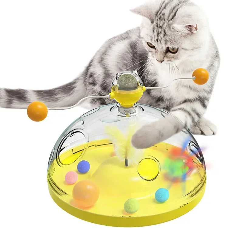Interactive Cat Intelligence Training Play Pan Tower, Cat Toy Tower Track Rotating, Cat Tunnel, Catnip, Pet Supplies
