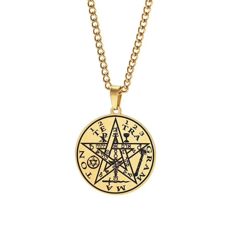 Round Stainless Steel Salomon Pentagram Pendant Charm Men's Necklace Hip Hop Punk Accessories Jewelry Gift Dropship