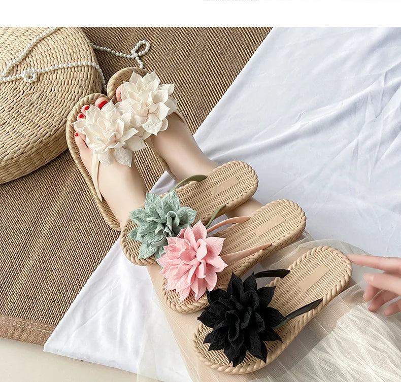 Comemore Flowers Flip Flops for Women Fashion Open Toe Light Flat Bottom Casual Women Slides Indoor Outdoor Women's Beach Shoes