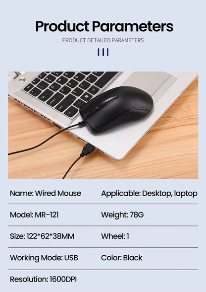 USB Wired Mouse 1600DPI Office Gaming Desktop Computer Accessories For PC Desktop Computer Mouse 1.5M ﻿Business Computer Office